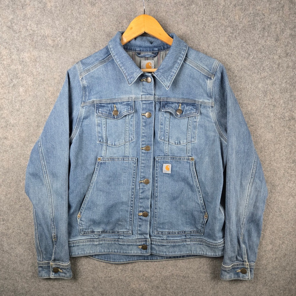 Carhartt Denim Jacket Womens L Blue Workwear Rugged Trucker Gorpcore Streetwear